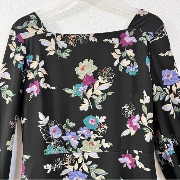 Loft black floral square neck short dress - Picture 2 of 8